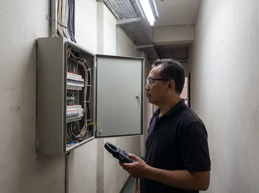New restaurant distribution board with neatly dressed cables in Denpasar