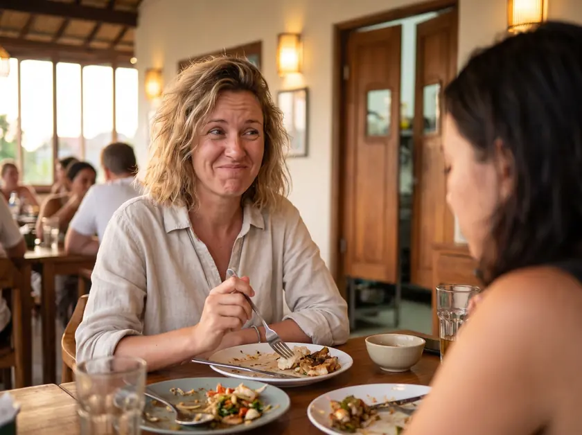 Restaurant guest noticing a kitchen smell drifting into the dining room